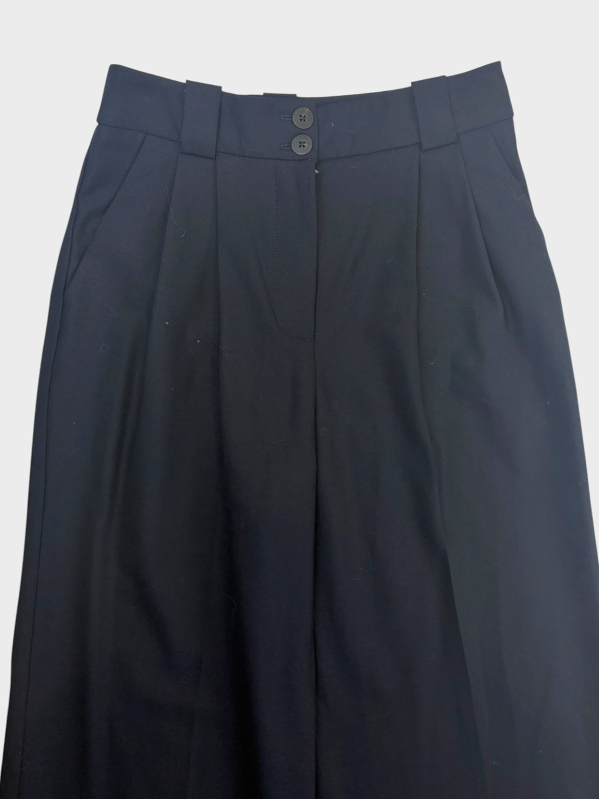 Cefinn Navy Wool Wide Leg Trousers, Size 8