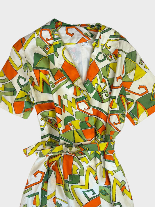 Vintage Patterned Wrap Dress/Jacket, Fits a size 8 or 10