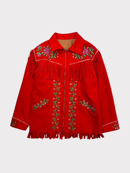 Vintage Red Fringed Jacket, Fits a Size 10