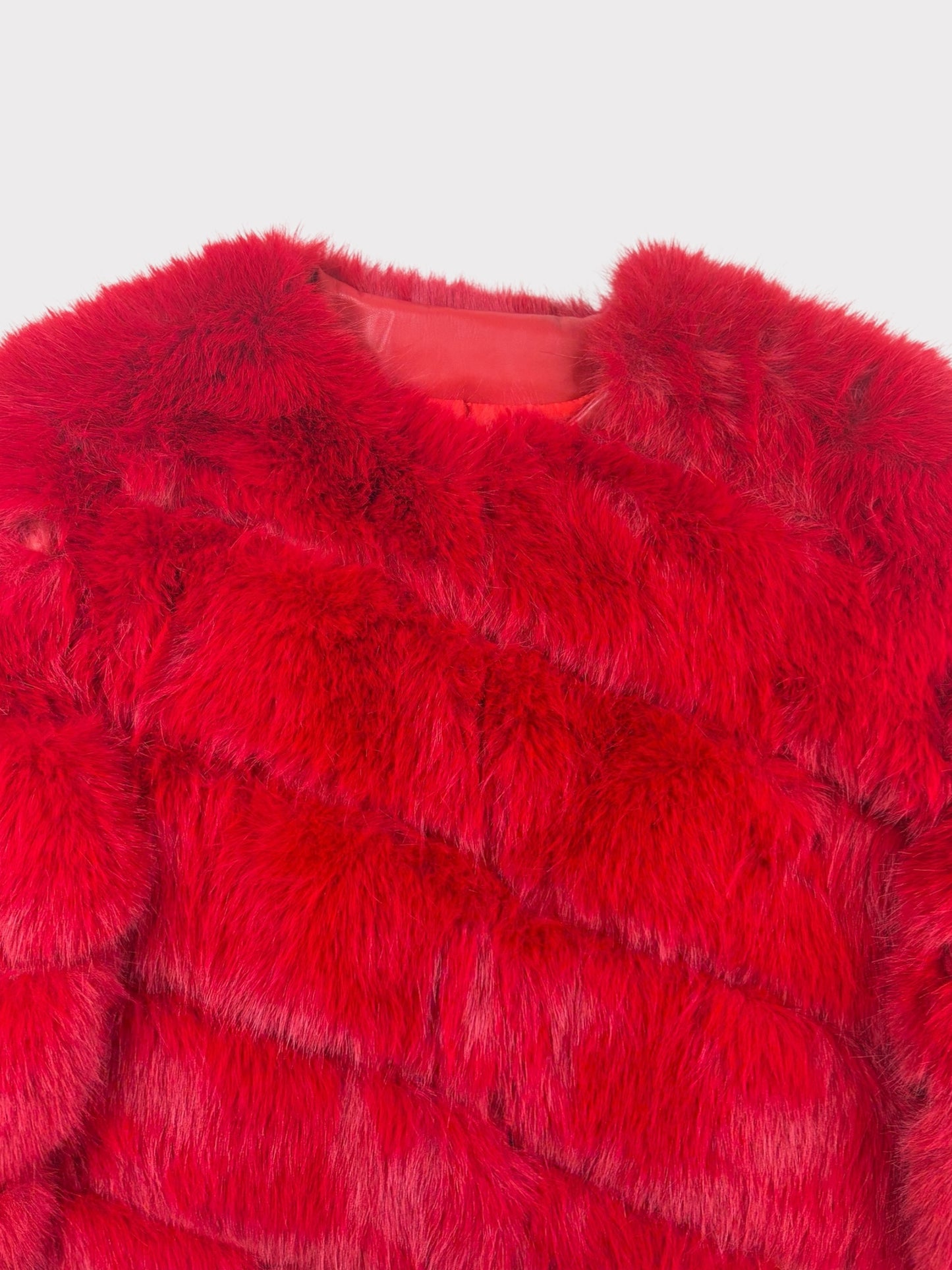 Red Faux Fur Coat, Fits a Size 8/10