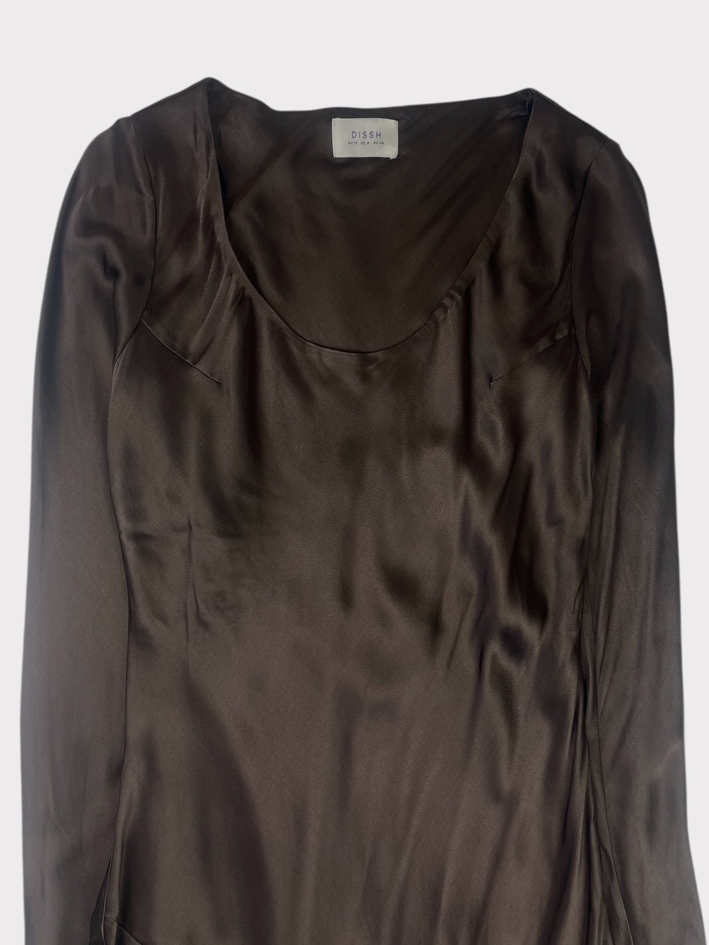 Dissh Chocolate Brown Satin Dress, Size 12