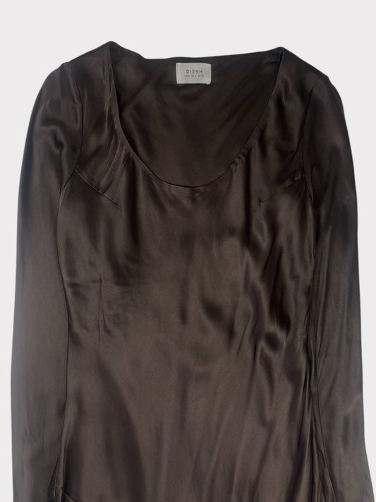 Dissh Chocolate Brown Satin Dress, Size 12