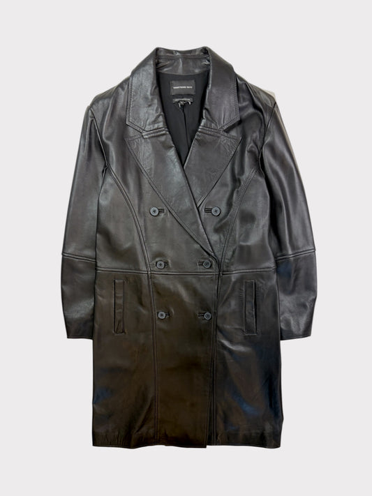 Something Navy Black Leather Coat, Size XS. Fits a size 10 or 12 fine too