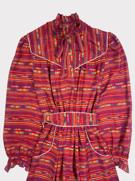 Vintage Red Printed Dress, fits a size 8