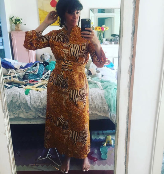 Vintage Animal Print Maxi Dress, would fit a size 10 or 12