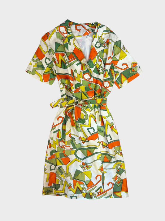 Vintage Patterned Wrap Dress/Jacket, Fits a size 8 or 10