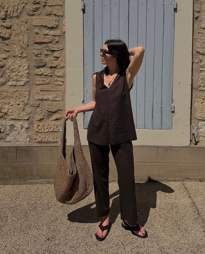 Hush Linen Co-ord, Size 10 Trousers, Size S Top