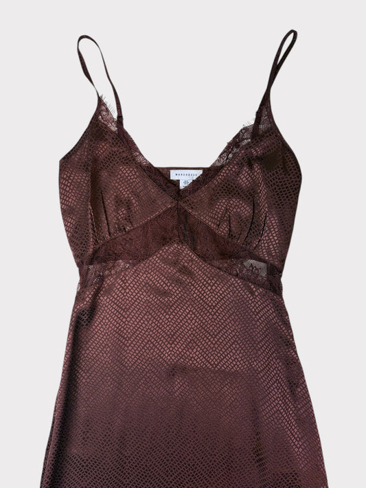 Warehouse Chocolate Slip Dress, Size 8, BNWT