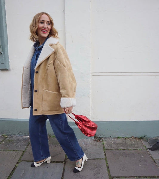 Mango Shearling Coat, Size L