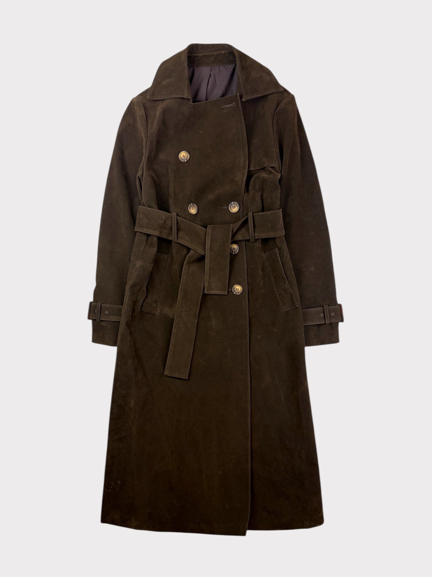 Brown Faux Suede Trench Coat, Size S