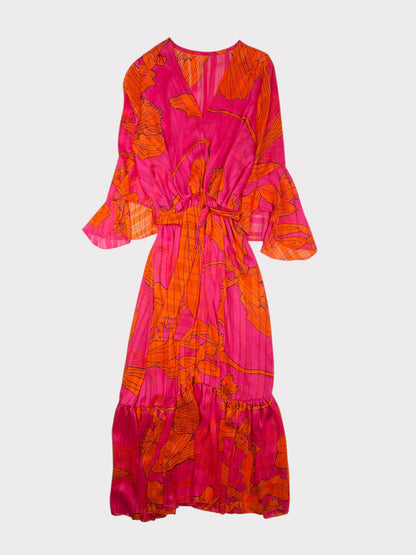 Pink & Orange Floral Dress, Fits a Size 10