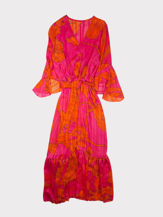 Pink & Orange Floral Dress, Fits a Size 10