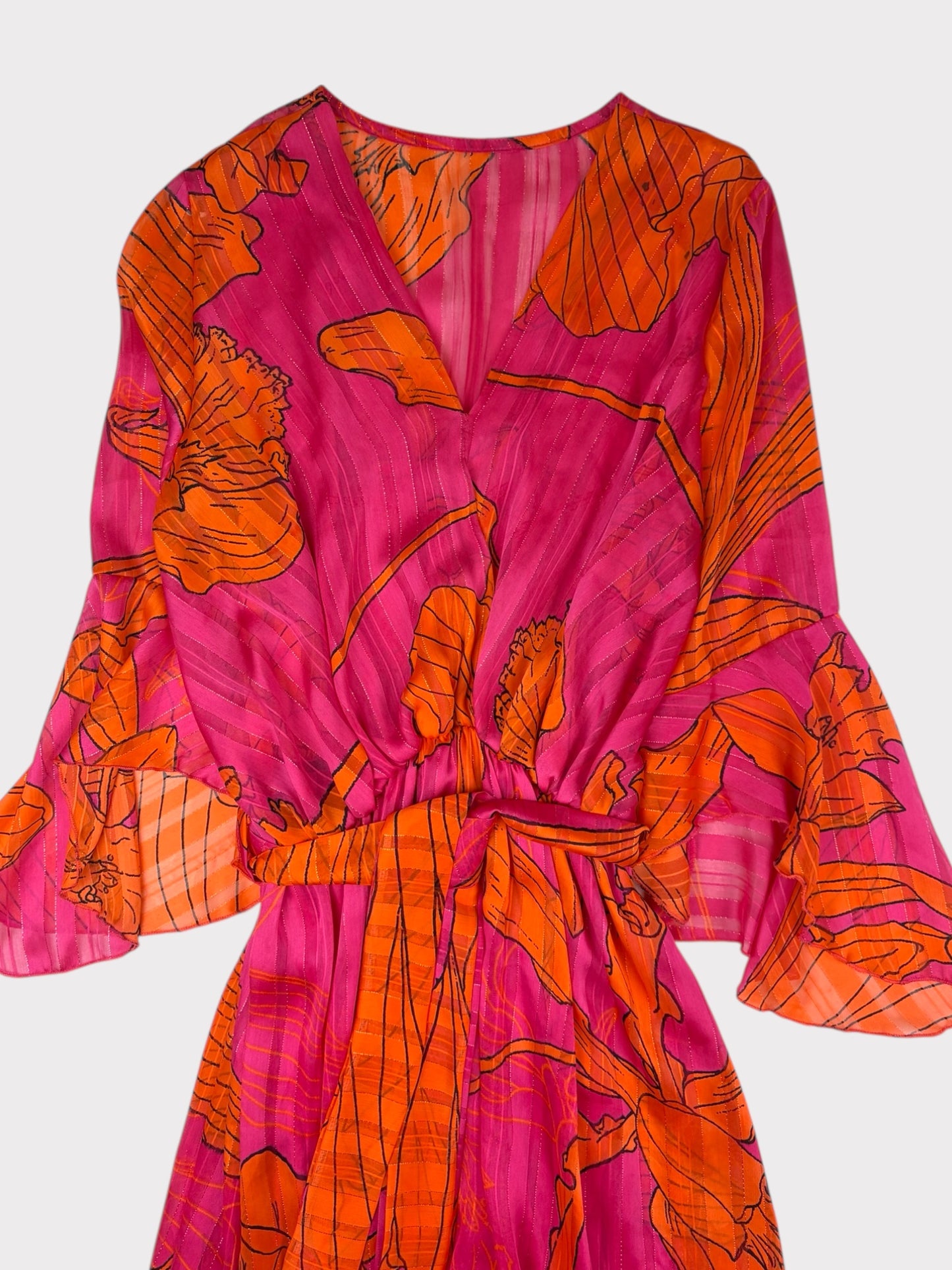 Pink & Orange Floral Dress, Fits a Size 10