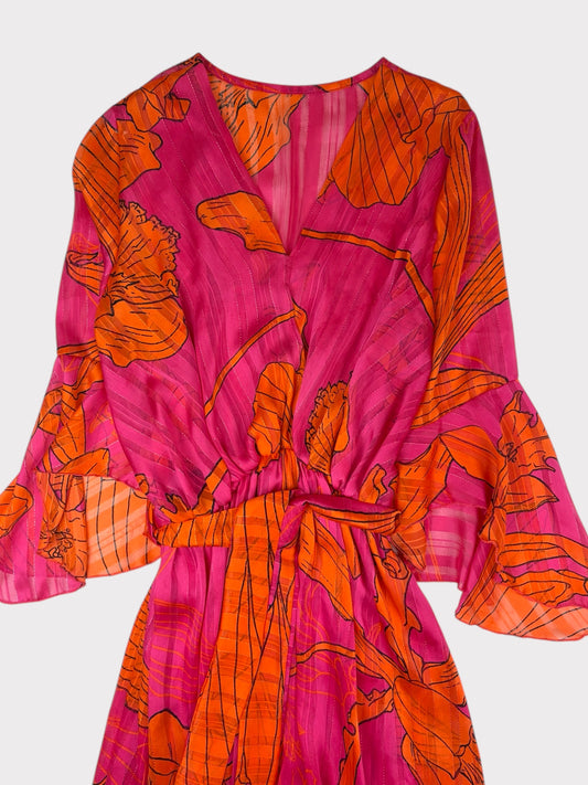 Pink & Orange Floral Dress, Fits a Size 10
