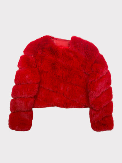 Red Faux Fur Coat, Fits a Size 8/10