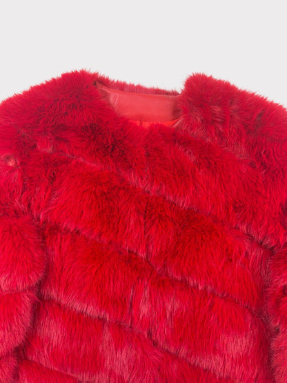 Red Faux Fur Coat, Fits a Size 8/10