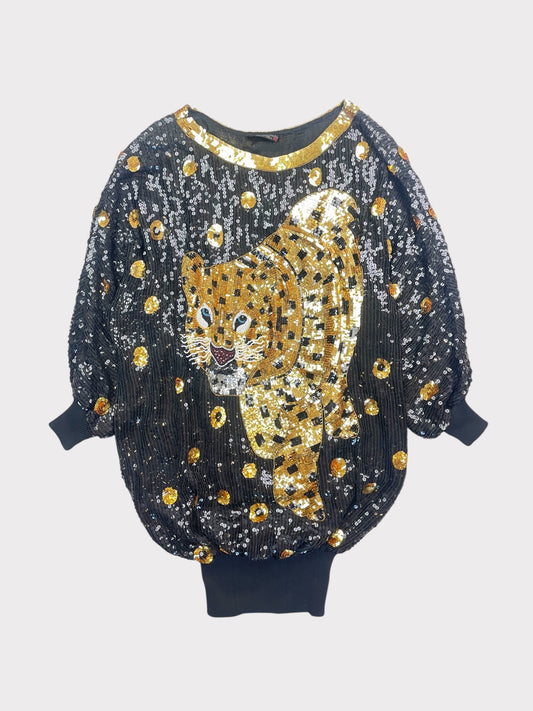 Vintage Silk and Sequin Leopard Dress, Would fit a Size 10/12