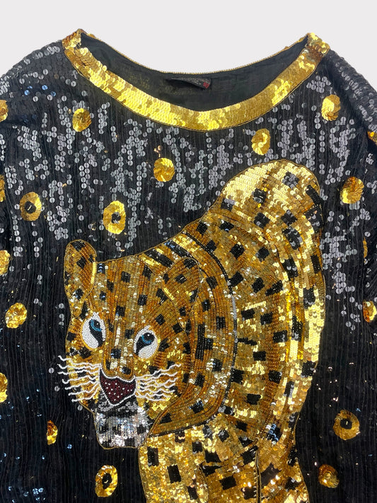 Vintage Silk and Sequin Leopard Dress, Would fit a Size 10/12