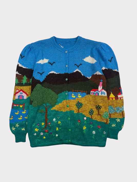 Vintage Novelty Knit Cardigan, Would fit a 10/12 Oversized or size 14