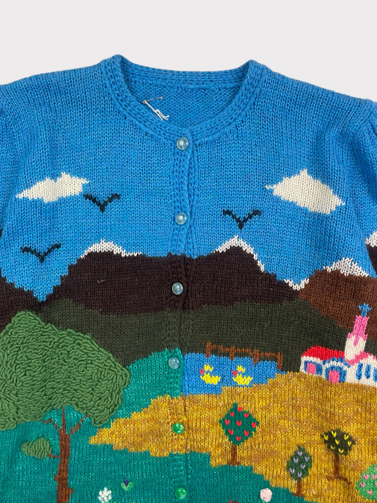 Vintage Novelty Knit Cardigan, Would fit a 10/12 Oversized or size 14