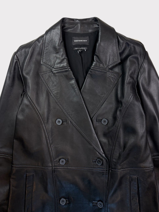 Something Navy Leather Coat, Size XS. Fits a size 8 or 10