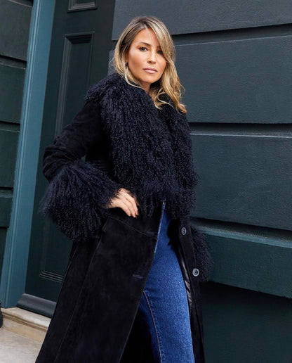 Oasis Suede and Shearling Coat, Size 10. Fits a size 8 or 10