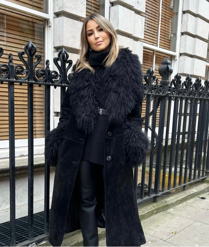 Oasis Suede and Shearling Coat, Size 10. Fits a size 8 or 10